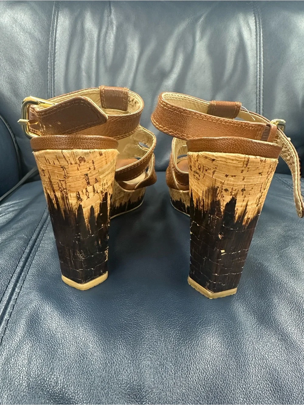 Stuart weitzman Brown Leather Wedge strappy Sandals size 9 m women’s